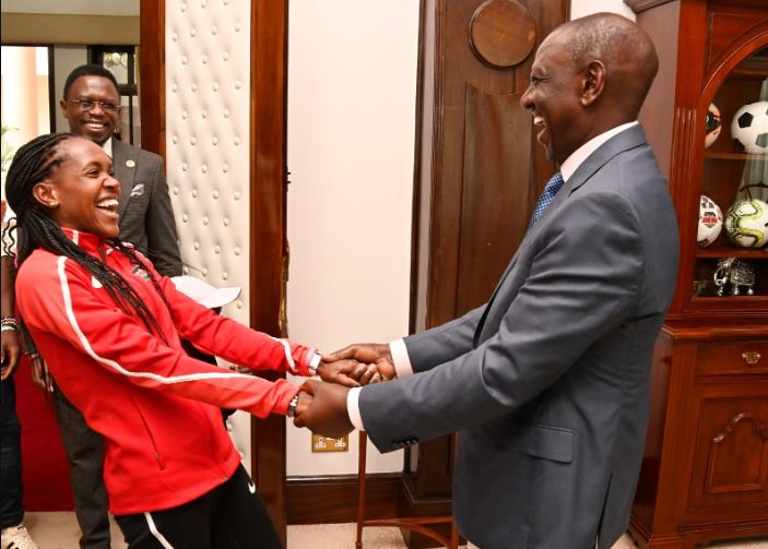 Faith Kipyegon and President William Ruto at State House, Nairobi.