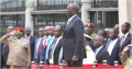 President William Ruto honouring the national anthem at Moi Stadium, Embu County.