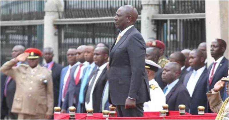 President William Ruto honouring the national anthem at Moi Stadium, Embu County.