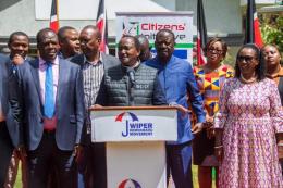 Wiper Party Leader Kalonzo Musyoka flanked by other Azimio leaders.