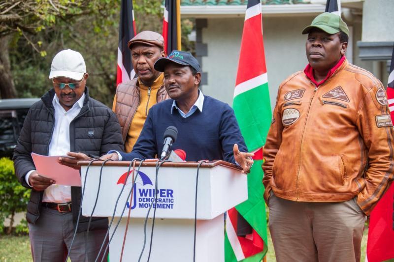 Azimio leaders addressing the press led by Kalonzo Musyoka.
