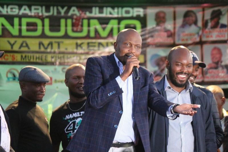 Trade and industry CS Moses Kuria during the launch of music album of Ngaruiya Junior.