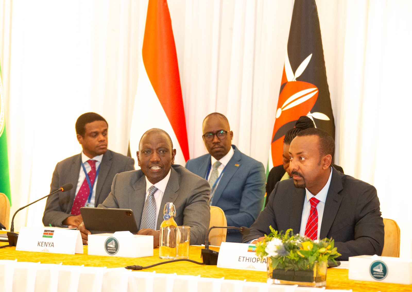 President William Ruto and Ethiopian Prime Minister Abiy Ahmed in Addis Ababa during the IGAD Quartet Heads of State and Government meeting.