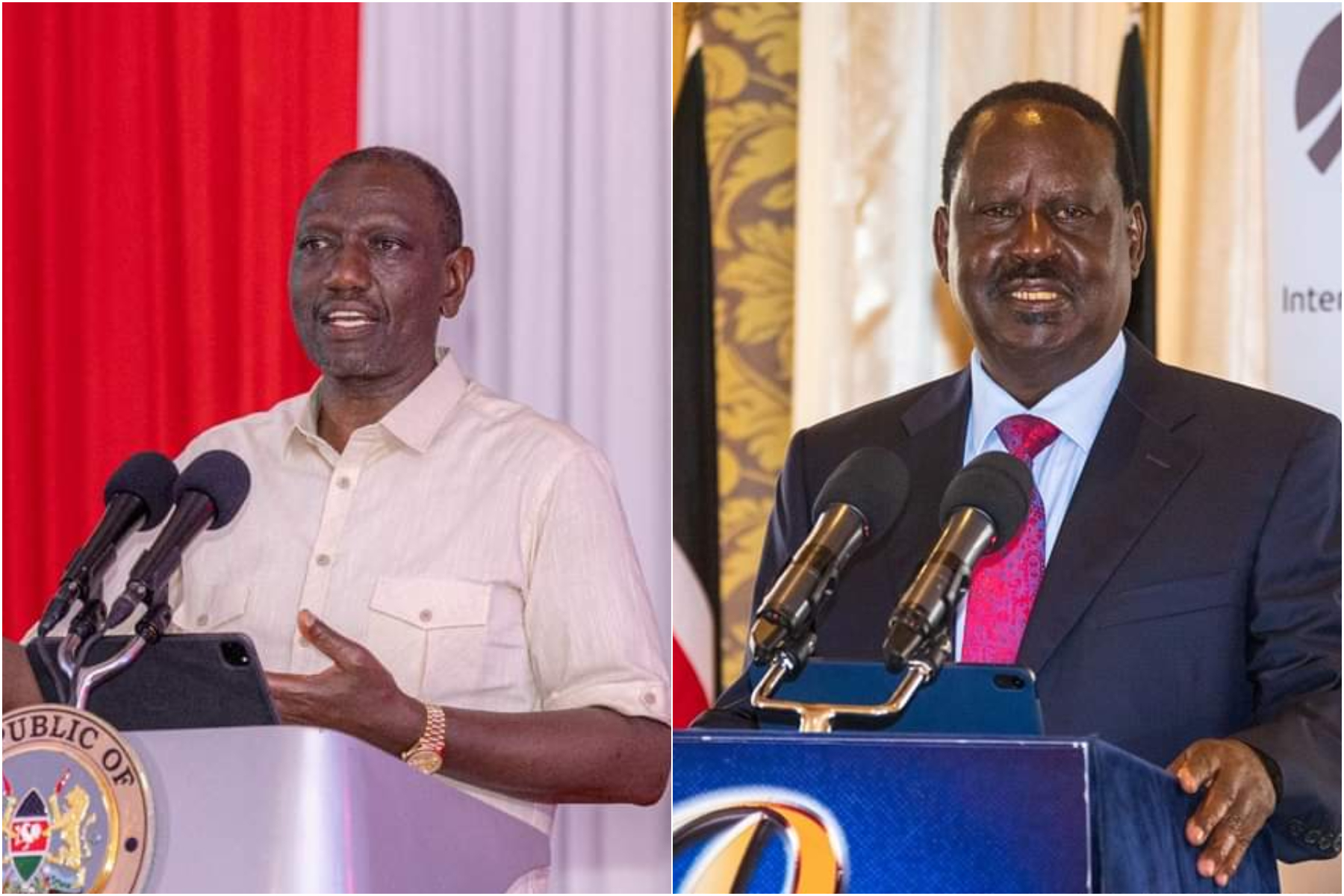 Photo collage of President William Ruto and Azimio Leader Raila Odinga.