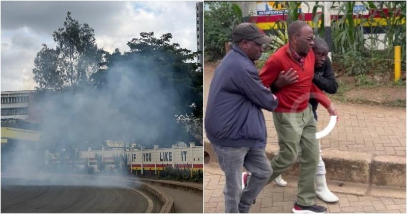Former chief justice Willy Mutunga leaving Central Police Station after teargas incident.