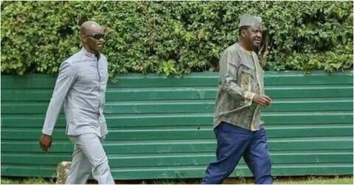 ODM leader Raila Odinga accompanied by his bodyguard Maurice Ogeta.