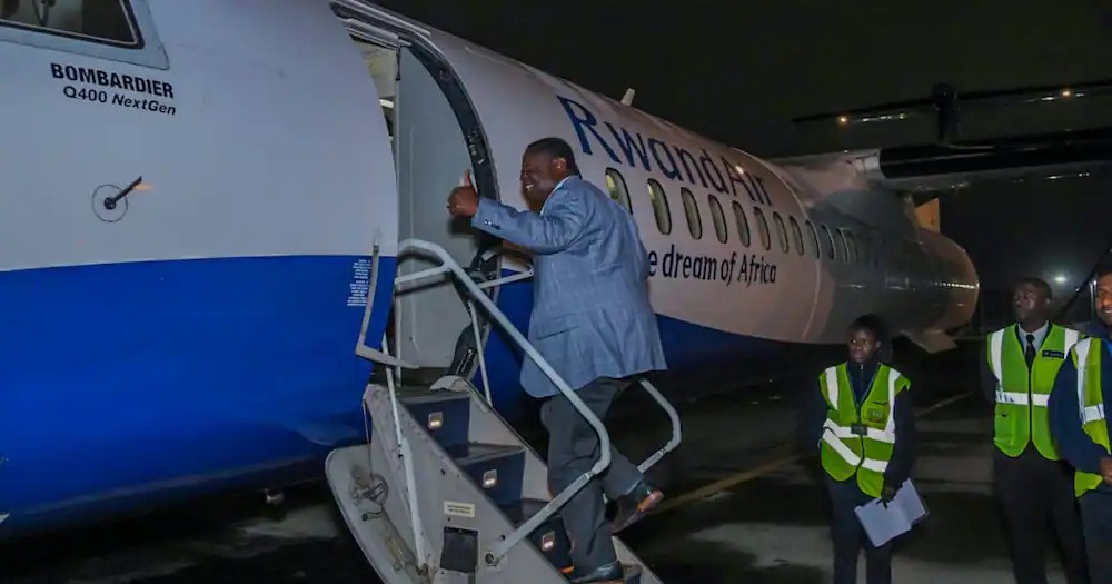 Prime Cabinet Secretary Musalia Mudavadi boarding a plane.