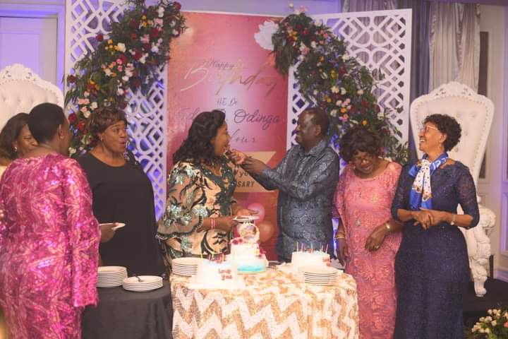 Mama Ida Odinga and ODM leader Raila Odinga cut the cake during their 50th Anniversary.