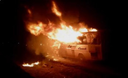 ENA Coach Bus catches fire mid-journey.