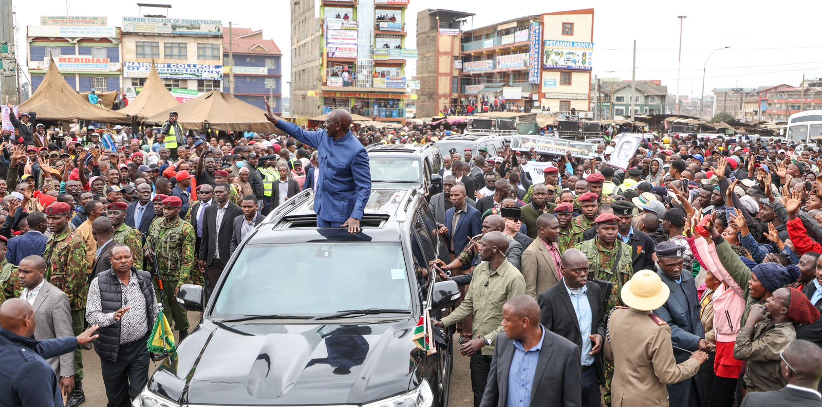 President William Ruto during his tour of Githurai in Nairobi on Saturday, August 5, 2023.