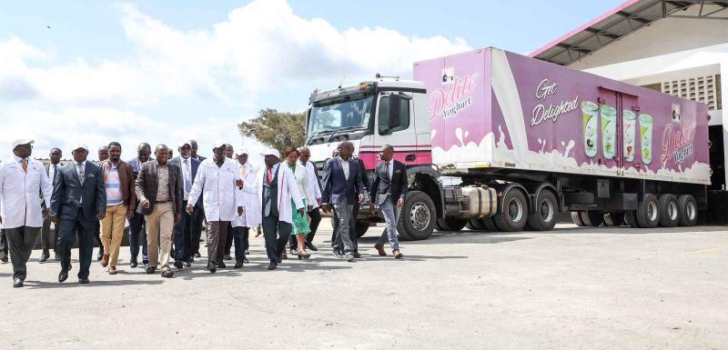 President Ruto at the Kenya Cooperative Creameries Kiganjo Factory, Nyeri County.