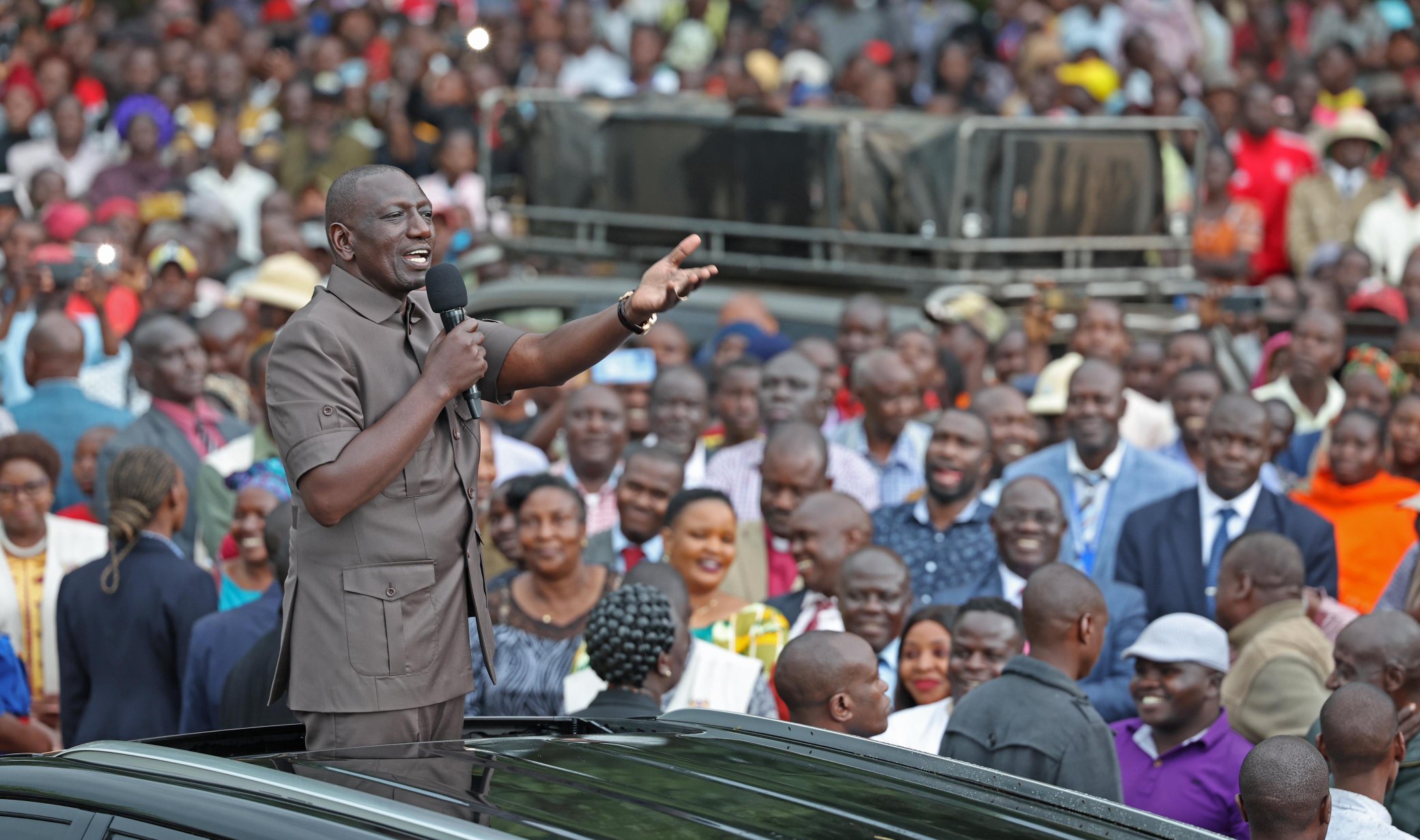 President William Ruto addressing a rally in Western Kenya.