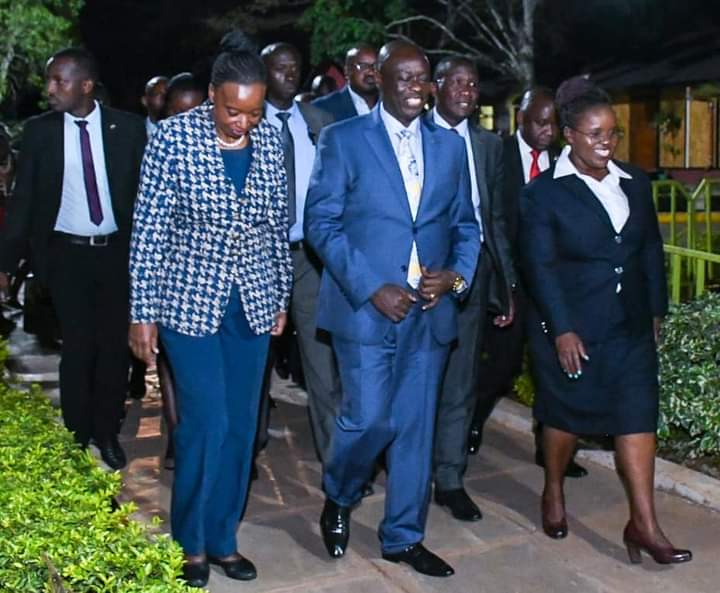 Deputy President Rigathi Gachagua, CS Peninah Malonza and President William Ruto’s Security Advisor Monica Juma and other dignitaries arriving at the Bomas of Kenya.