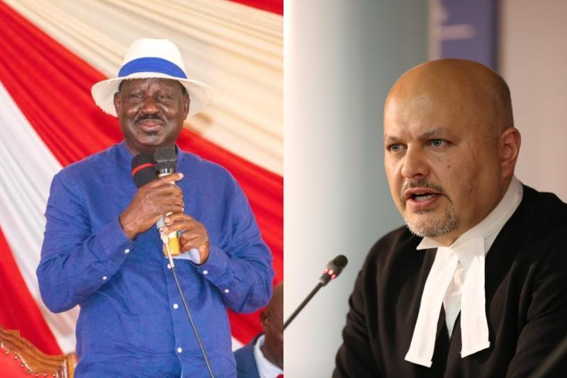 A composite photo of Raila Odinga and Karim Khan.