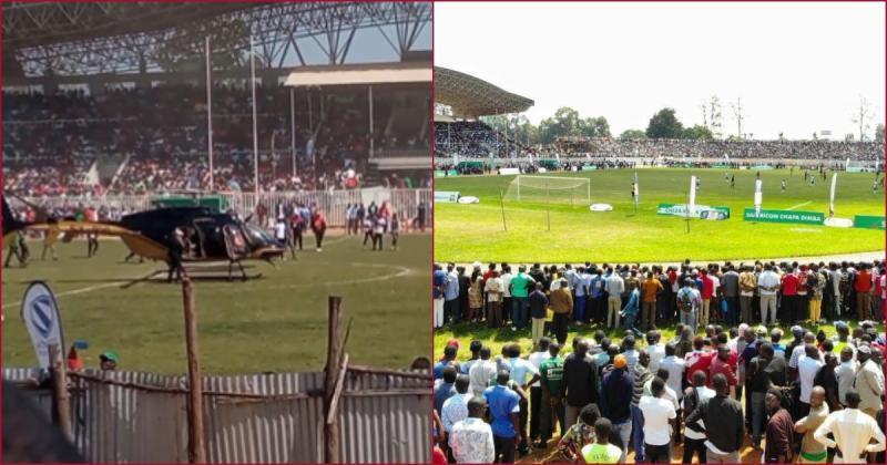 Sports CS Ababu Namwamba landed at Bukhungu Stadium to grace the secondary schools games finals.