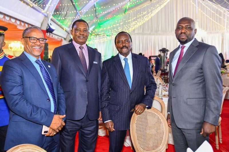 Wiper Leader Kalonzo Musyoka at State House with CS Kipochumba Murkomen, Attorney General Justin Muturi and CS Zachariah Mwangi.