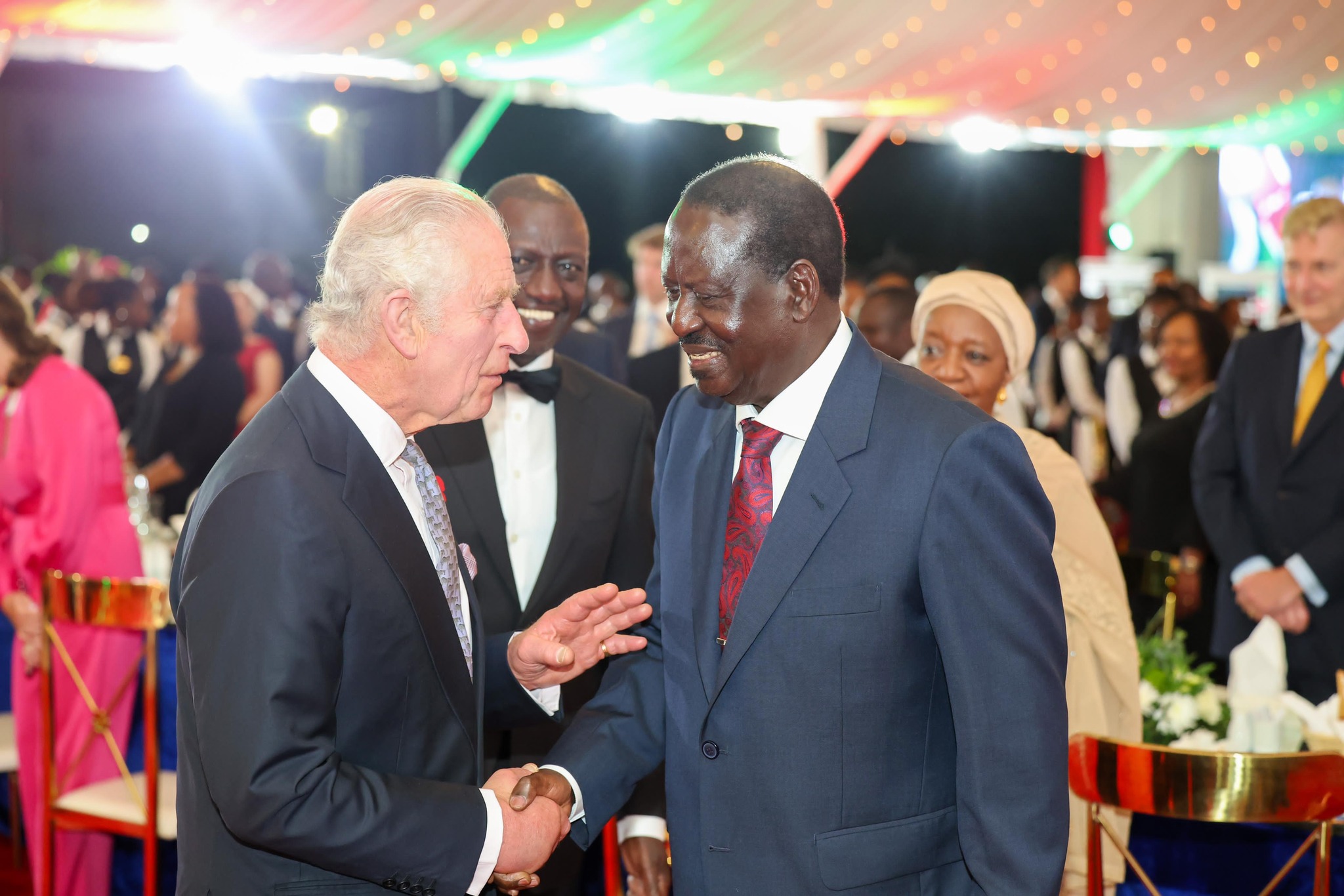 File Image of King Charles III having a chat with Raila Odinga at State House.