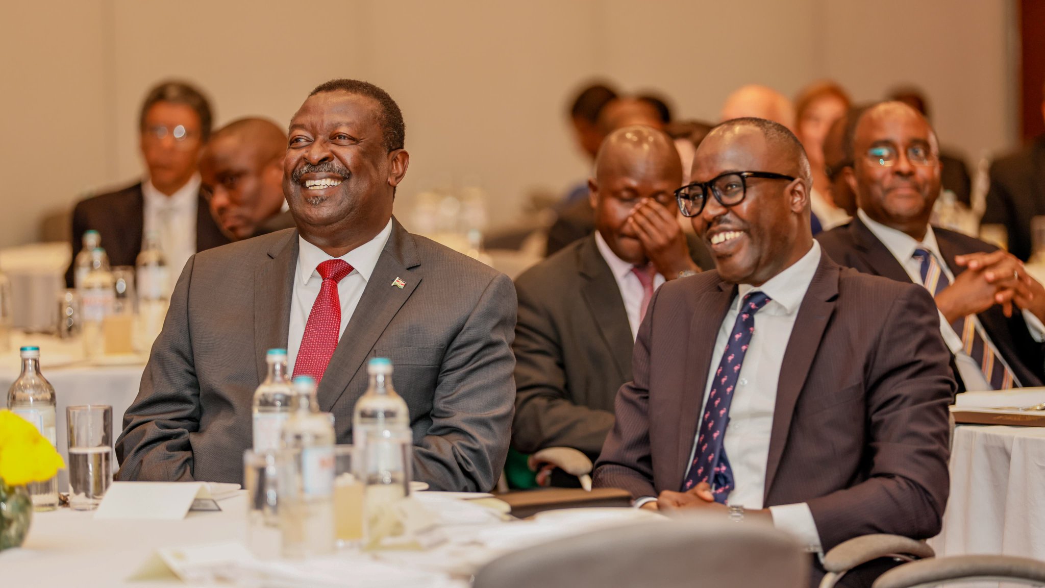 PCS Mudavadi and Foreign Affairs PS Korir SingOei during a diplomatic luncheon for heads of foreign missions in Kenya.