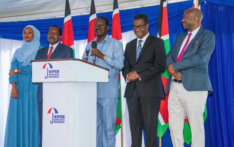 Azimio Leaders led by ODM Leader Raila Odinga and Wiper Leader Kalonzo Musyoka.