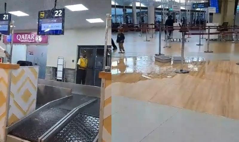 Scenes at JKIA after a roof leaked.