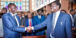 President William Ruto and ODM leader Raila Odinga shaking hands. IMAGE/FILE