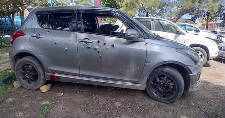 A car sprayed with 40 bullets in the Buruburu area in Nairobi on December 24, 2023. Photo/ Courtesy