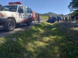A bus involved in an accident along Londiani - Muhoroni Road, Kericho County, on Friday December 22, 2023. Photo/ Kenya Red Cross.