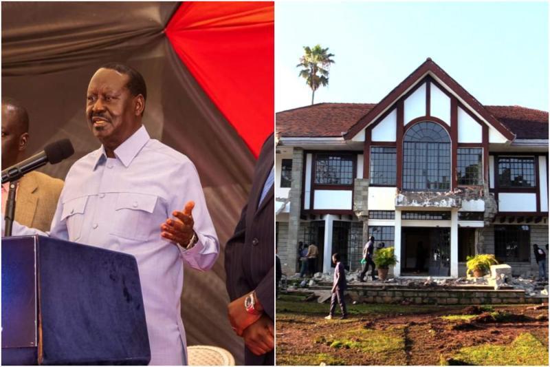 Photocollage of Raila Odinga and a demolished house in Kakamega.
