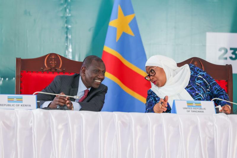 File Image of President William Ruto with his Tanzania counterpart Samia Suluhu.