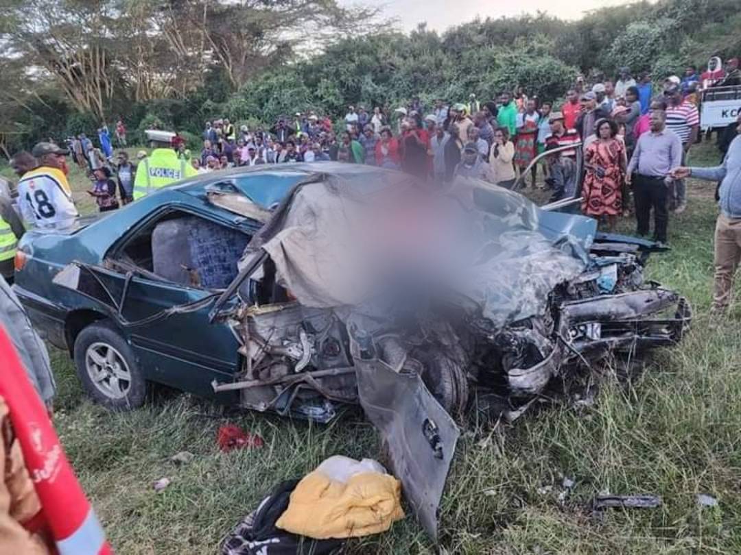 Wreckage of a personal car involved in an accident on Nyeri- Nyahururu highway shared by St John Ambulance on Friday December 29,2023.
