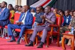 President William Ruto and Education CS Ezekiel Machogu at Kamagut Primary School in Uasin Gishu County.