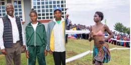 Photo collage of MP Julius Biwot and a woman who went viral running in a bra and skirt. Photo/ Courtesy.
