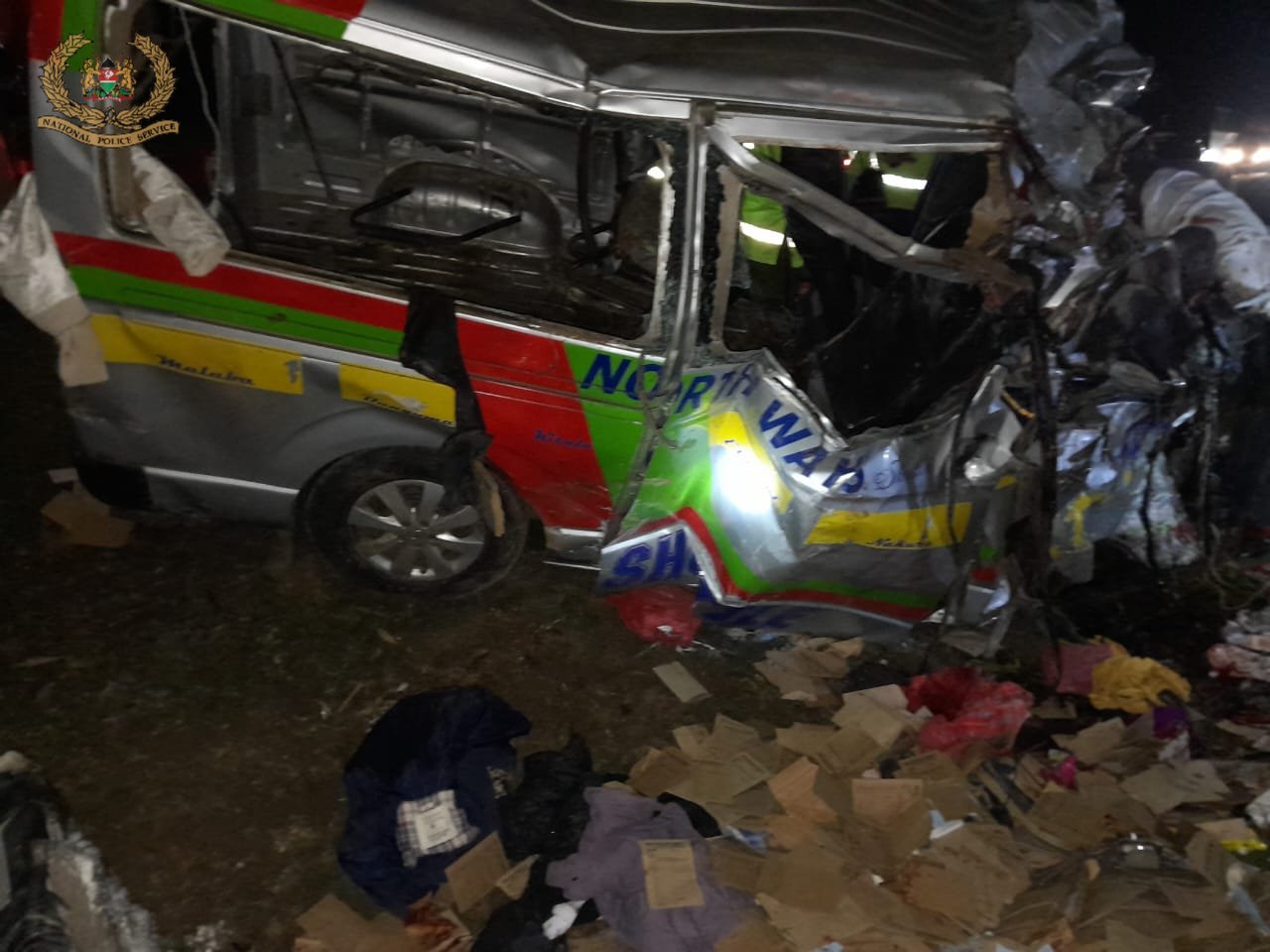 Wreckage of a matatu involved in an accident along Nakuru-Eldoret Highway on Tuesday, January 9, 2024.