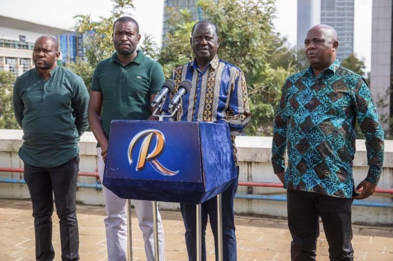 Azimio leader Raila Odinga addressing the media on Friday, February 2.