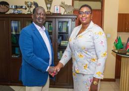 File image of Azimio leader Raila Odinga and Gender CS Aisha Jumwa.
