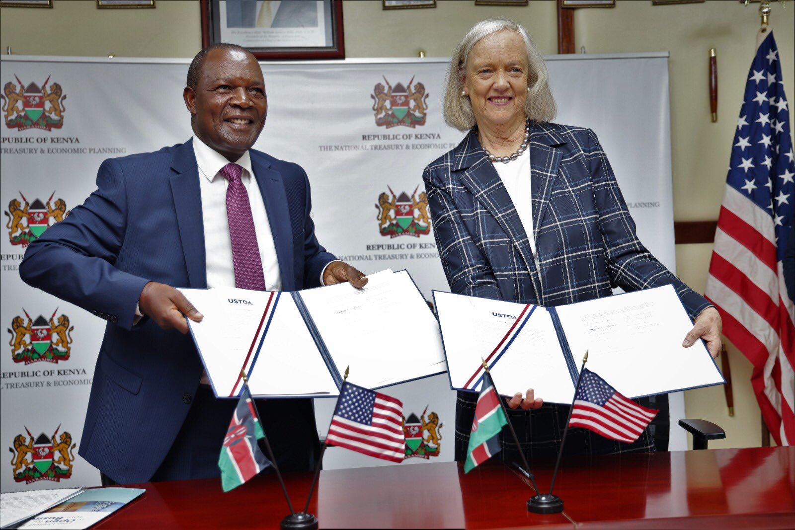 Treasury CS Njuguna Ndung'u and US Ambassador to Kenya Meg Whitman on Tuesday, February 6, 2024.