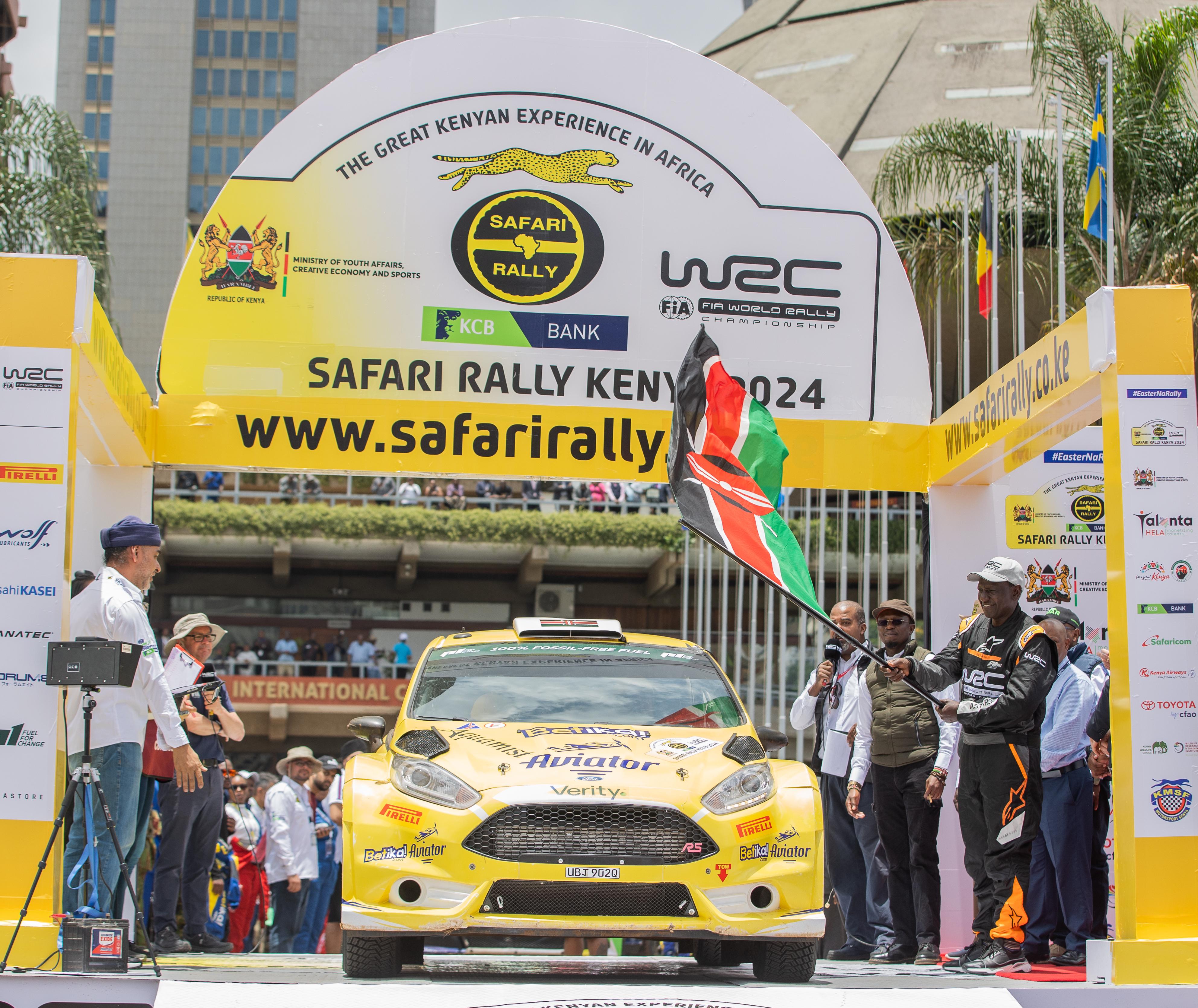 President William Ruto flags off the WRC rally at KICC, Nairobi.