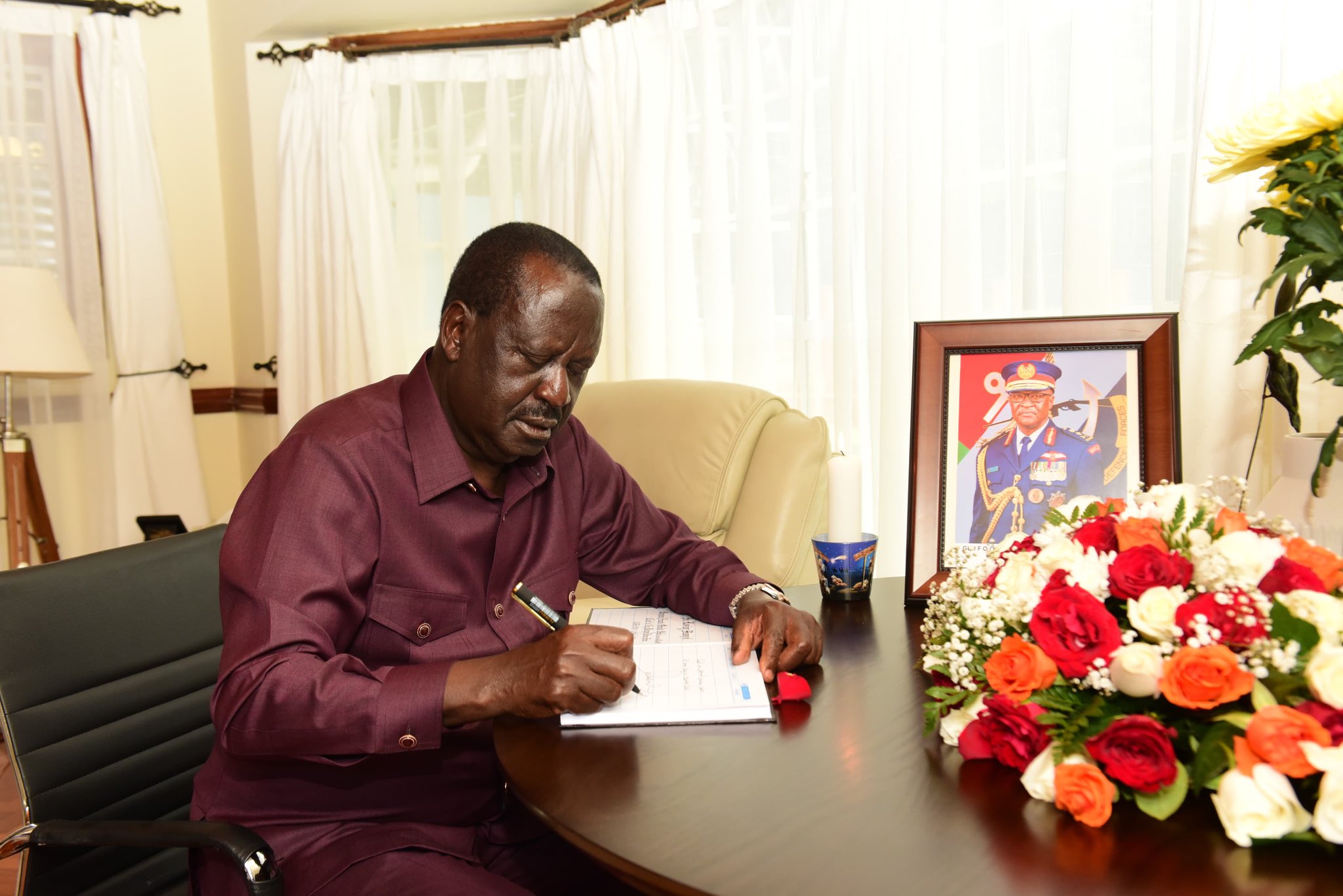 ODM Leader Raila Odinga at General Francis Ogolla's home.
