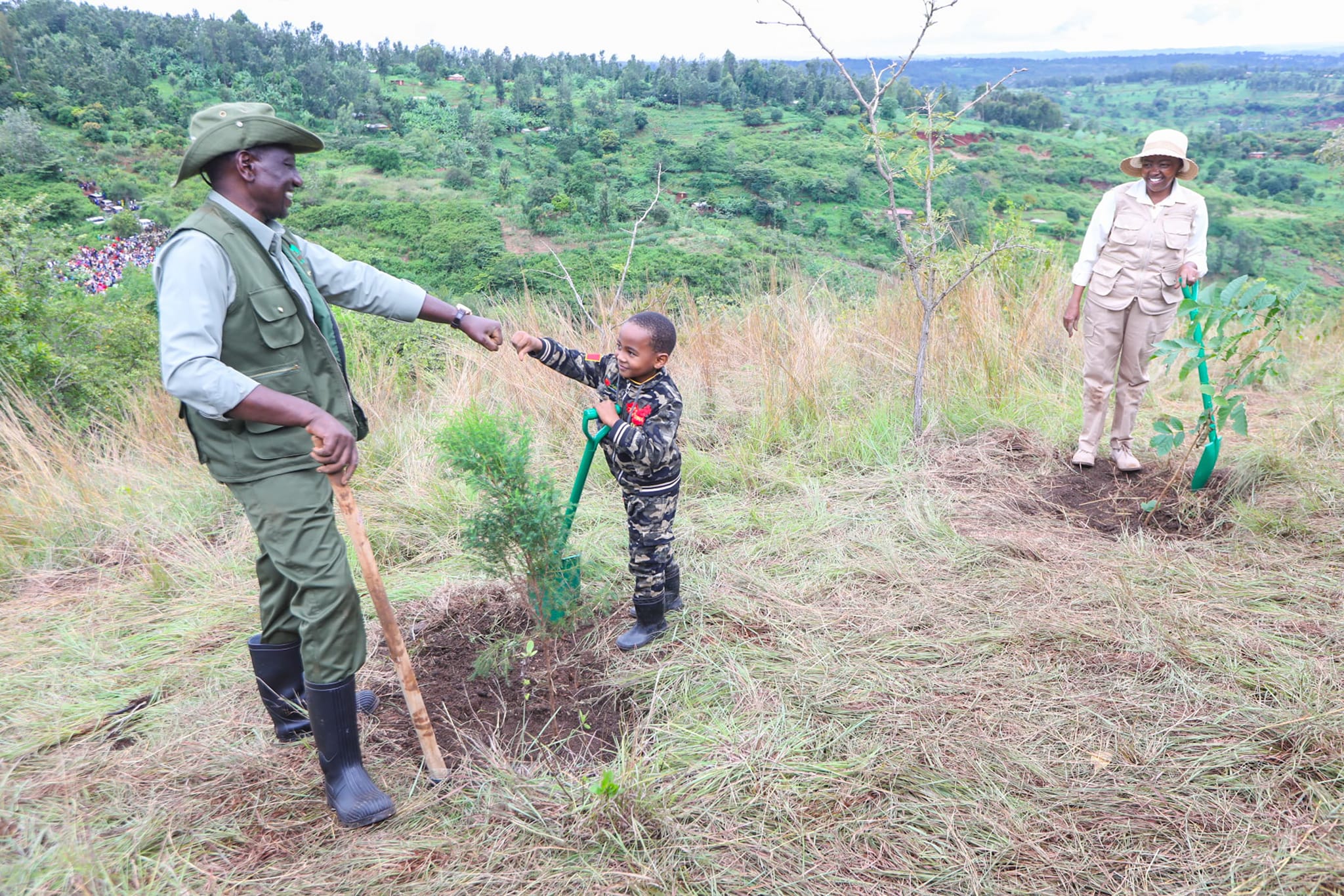 President Ruto and First Lady Rachel during a tree planting exercise in Muranga'a County.