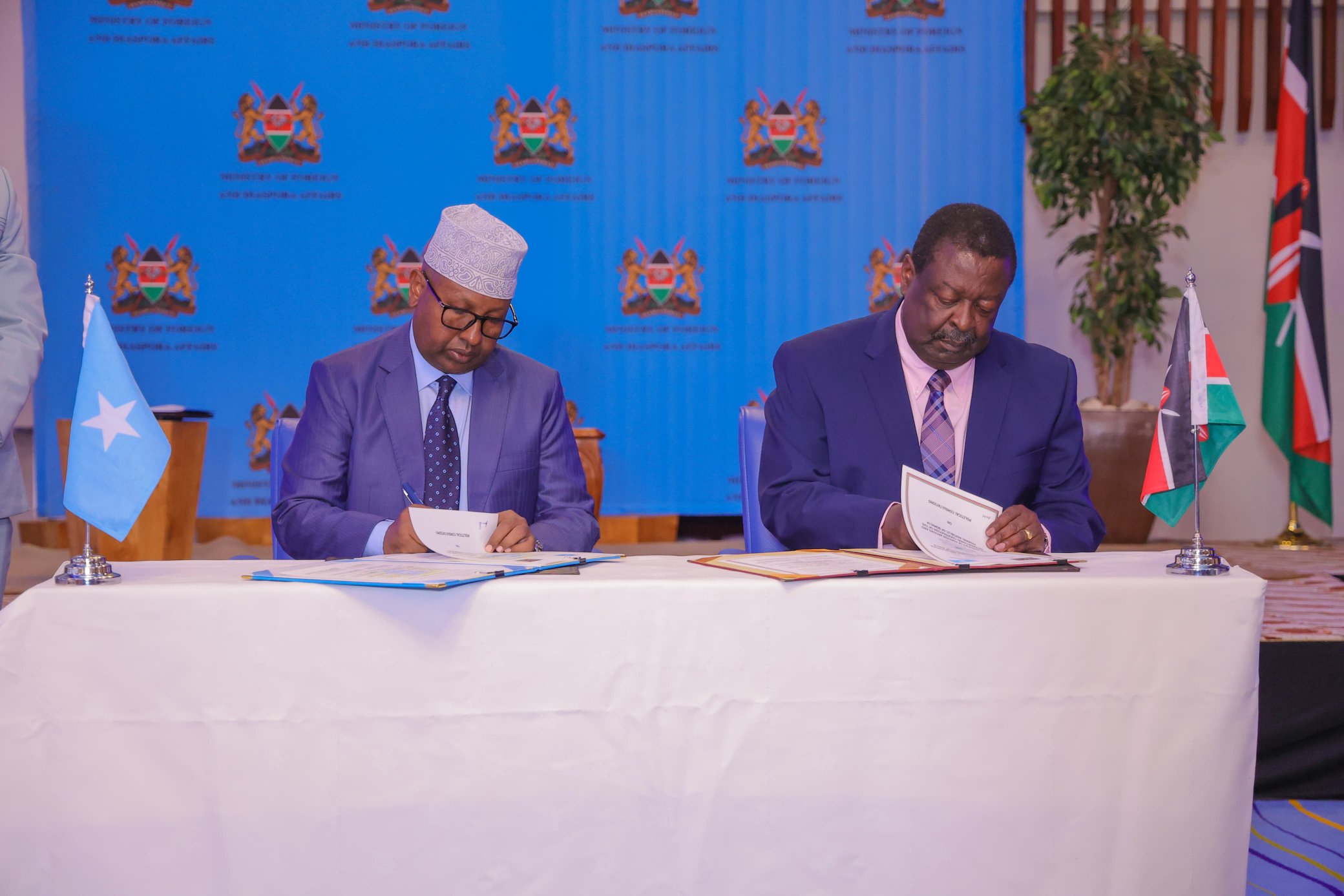Prime Cabinet Secretary Musalia Mudavadi and Ahmed, Minister of Foreign Affairs and International Cooperation of Somalia.