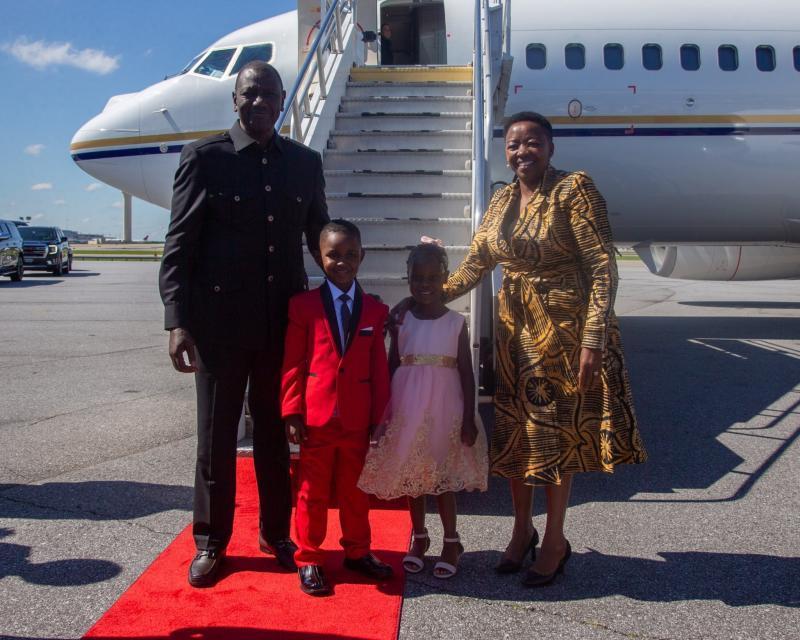 President William Ruto arrives in the US accompanied by his wife Rachel Ruto.