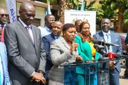 Health CS Susan Nakhumicha adresssing the media,
