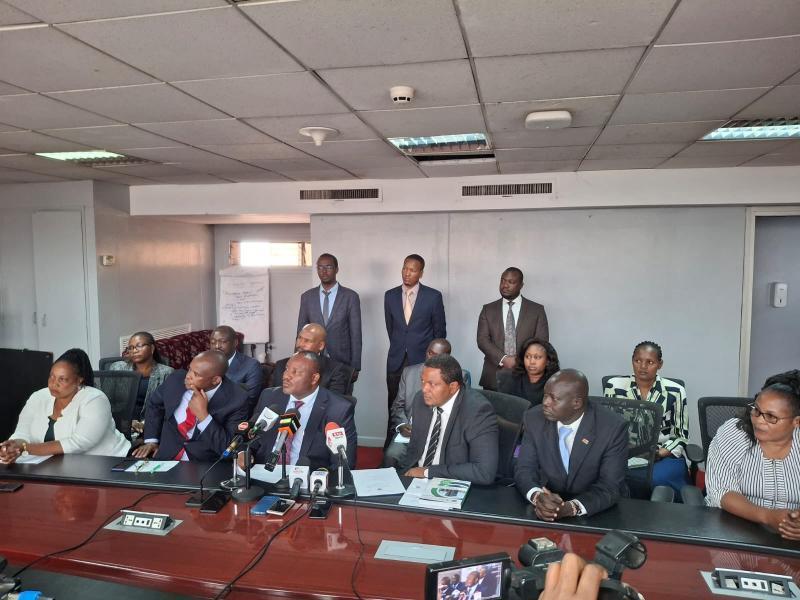 Public Benefit Organizations Regulatory Authority chairperson Mwambu Mabonga addressing the media.