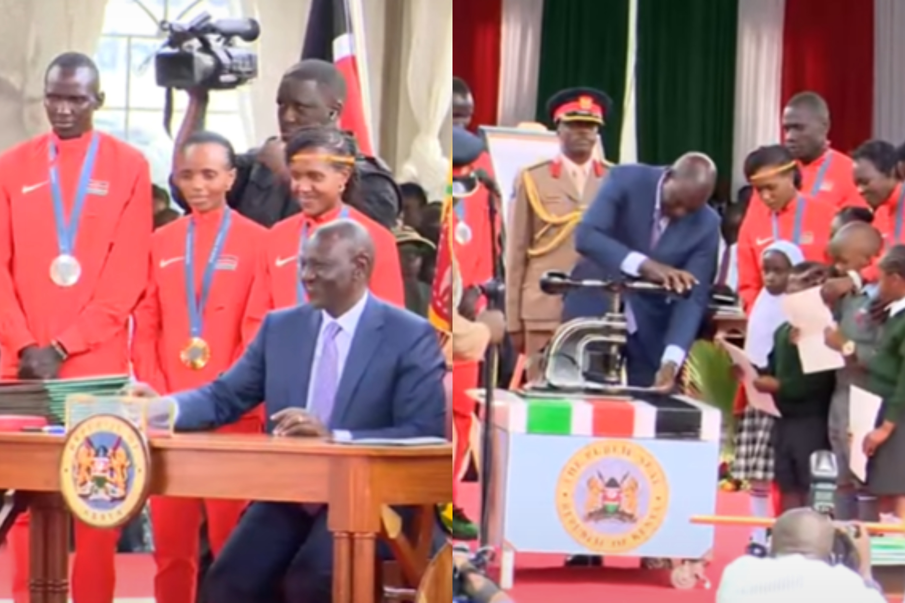 Photo collage of President William Ruto signing the city charter of Eldoret Municipality.