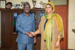 Azimio leader Raila Odinag with former Somalia Foreign Affairs Minister Fawzia Yusuf Adam