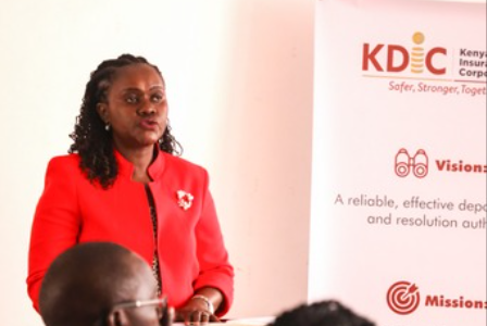 KDIC Director of Legal Affairs Eunice Oduor during an Editors meeting in Machakos County.