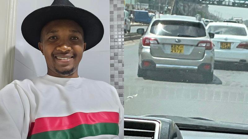 Photo collage of Morara Kebaso and a DCI vehicle involved in his arrest