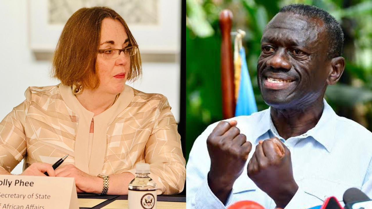 Photo collage of Assistant Secretary of State for African Affairs Molly Phee and Kizza Besigye