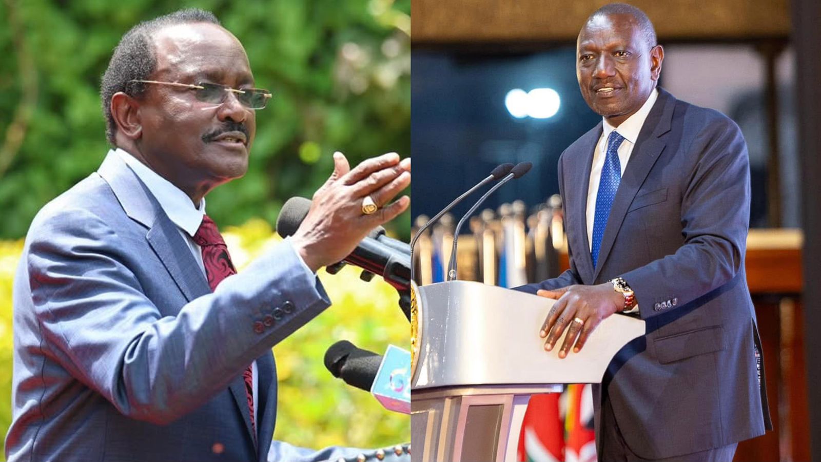 Photo collage of Kalonzo Musyoka and William Ruto