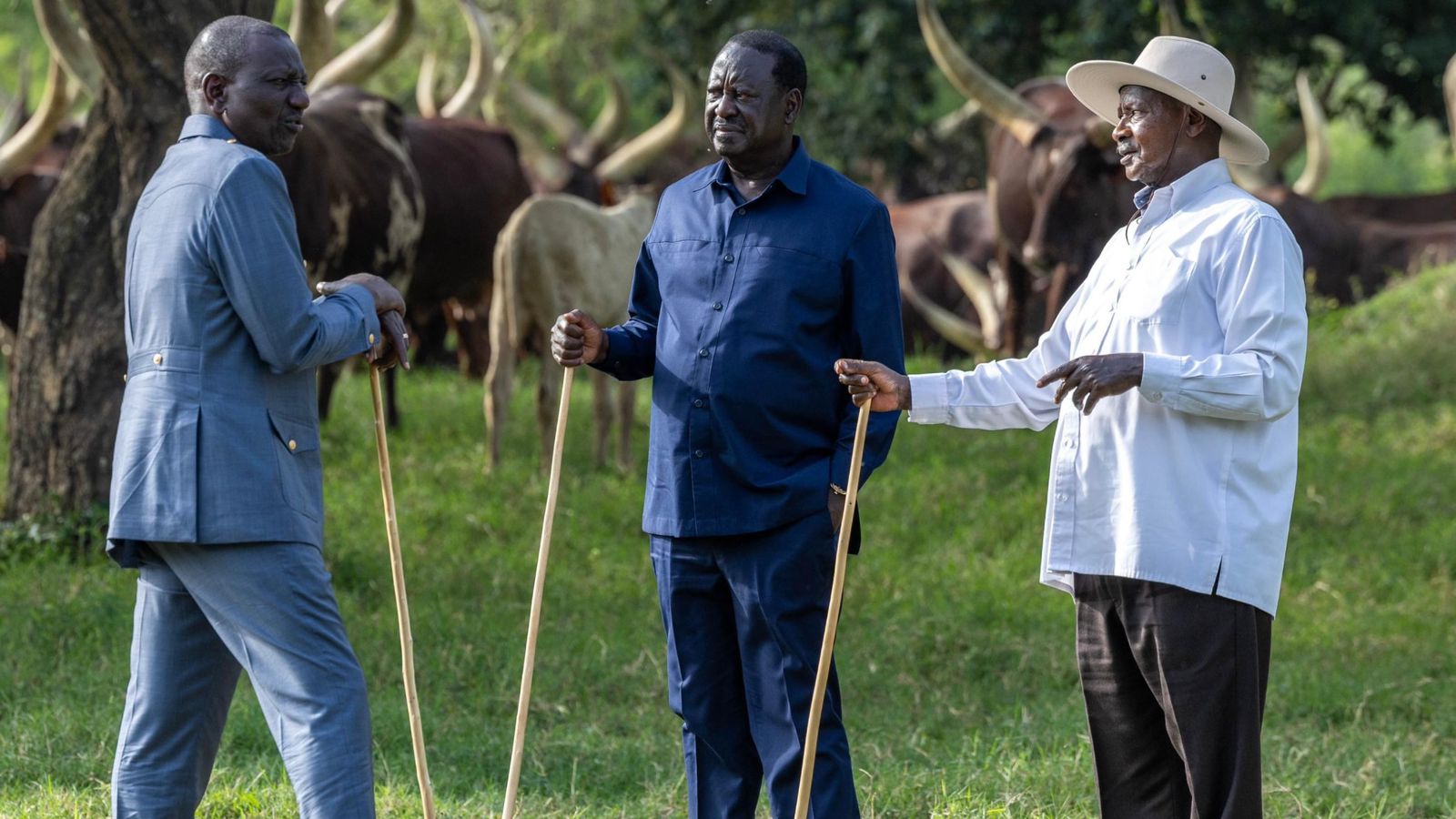 File image of William Ruto, Raila Odinga and Yoweri Museveni